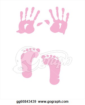 Eps Illustration   Baby Girl Handprint   Footprint  Vector Clipart