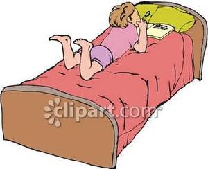 Girl Laying On Her Bed Studying Royalty Free Clipart Picture