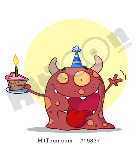 Monster Clipart  19337  Hyper Partying Monster With Horns And Spots