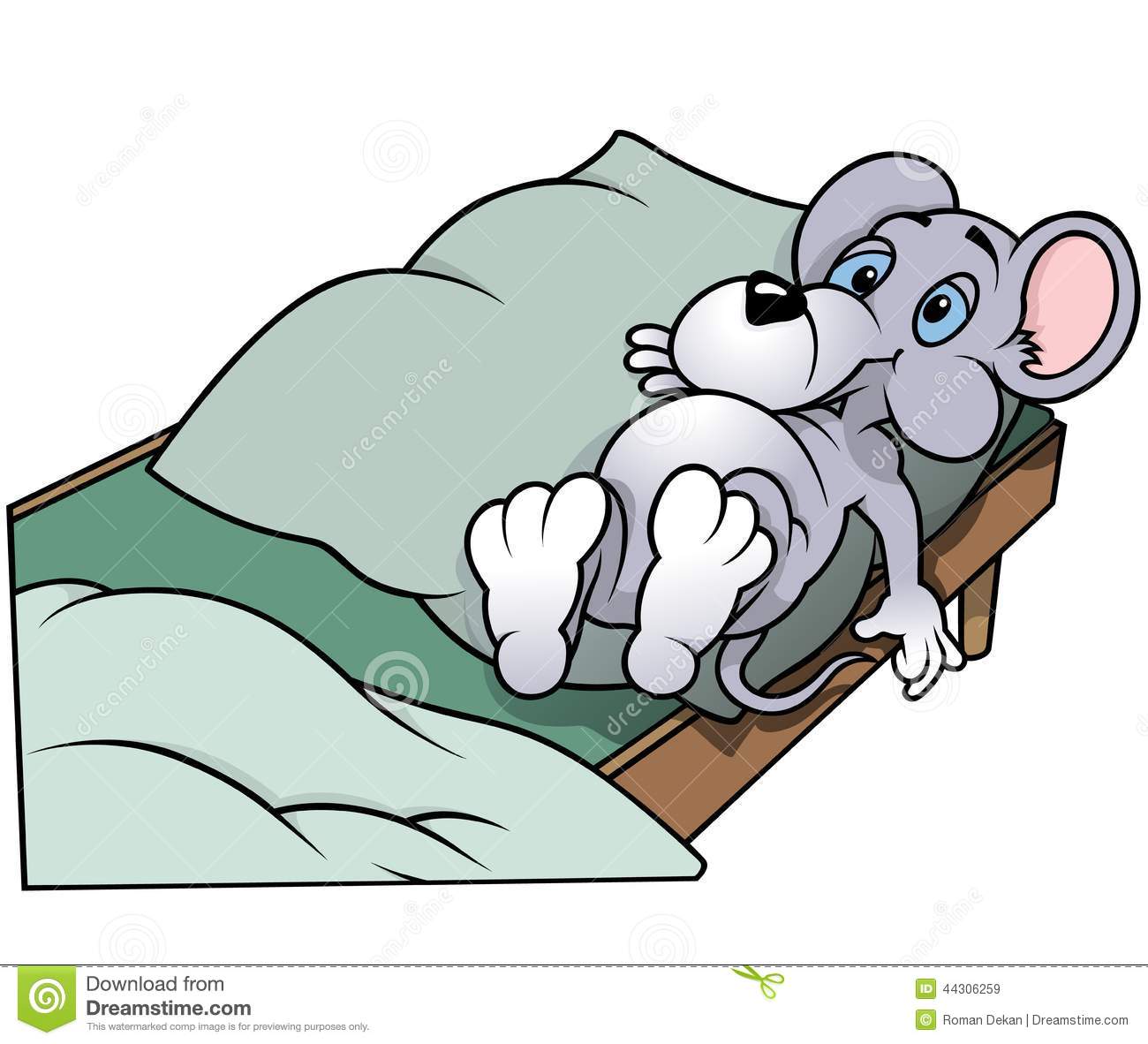 Mouse Laying In Bed   Cartoon Illustration Vector