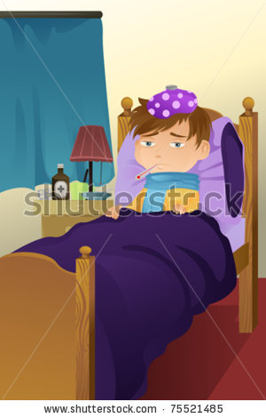 Picture Of A Sick Child Laying In His Bed In A Vector Clip Art    