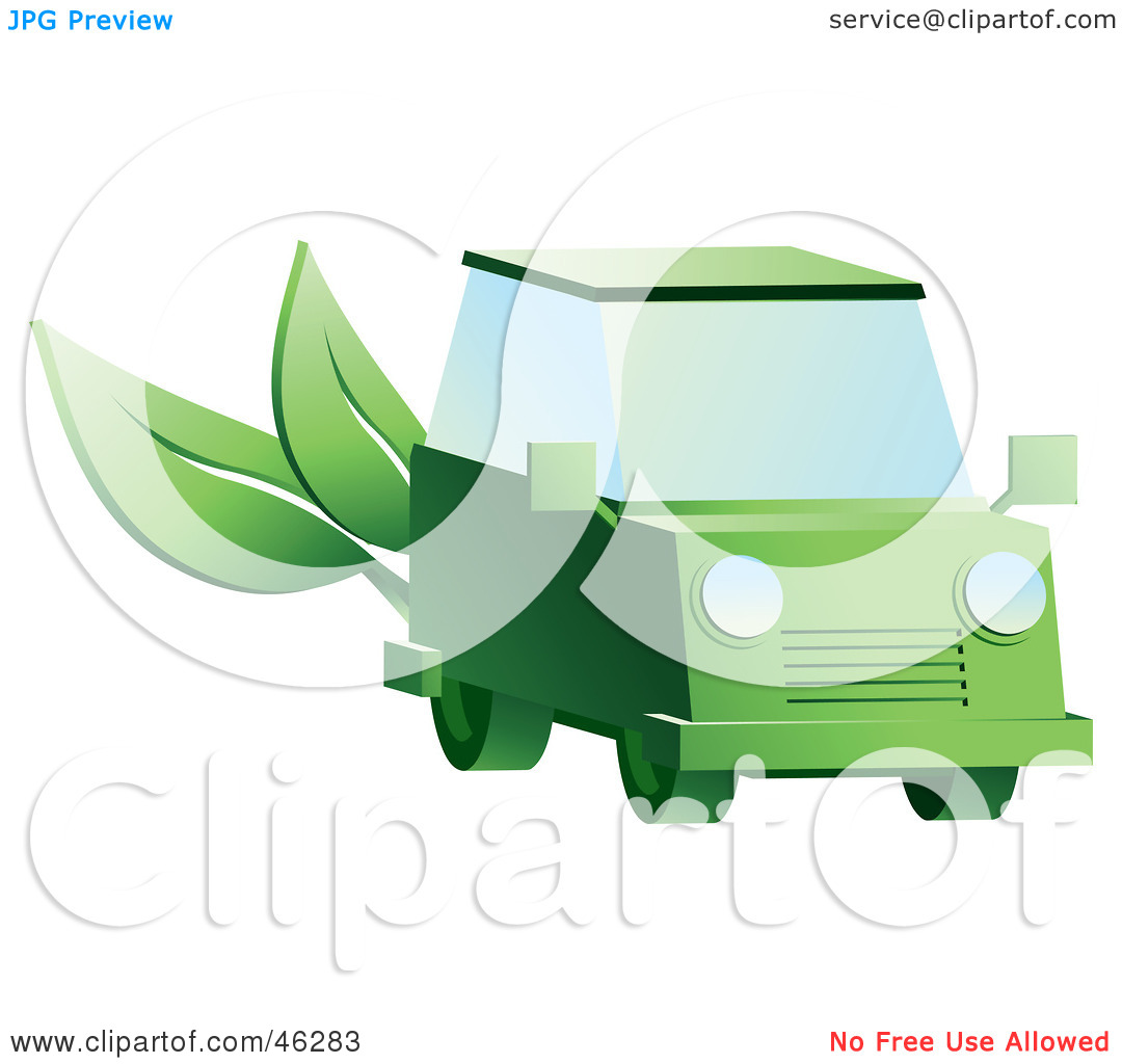 Rf  Clipart Illustration Of A Green Hybrid Car With Leaves On The Back