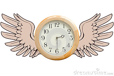 Round Wooden Clock With Graphic Wings As A Metaphor For The Concept