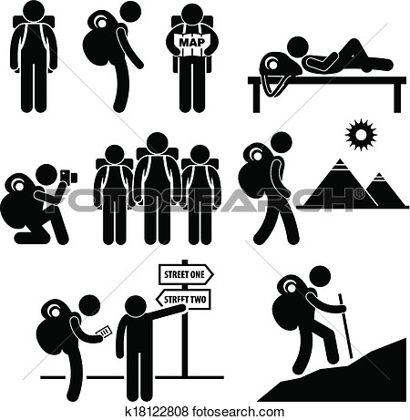 Set Of Human Pictogram Representing The Activity Of A Backpacker