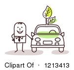 Stick People Man Standing By A Green Car With Leaves