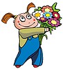Vector Clipart  Girl With Bunch Of Flowers