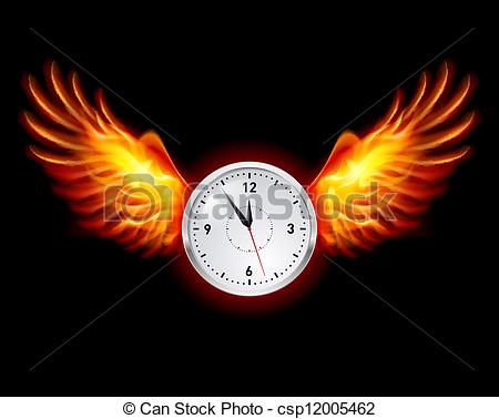 Vector   Clock With Fire Wings   Stock Illustration Royalty Free