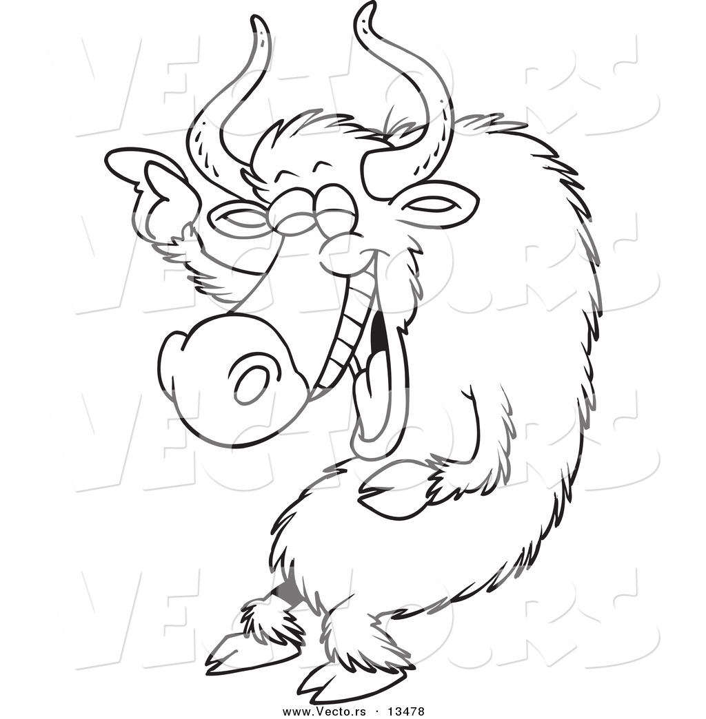 Vector Of A Cartoon Laughing Yak   Coloring Page Outline By Ron