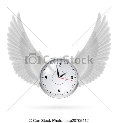 Vector   White Clock With White Wings    Stock Illustration Royalty