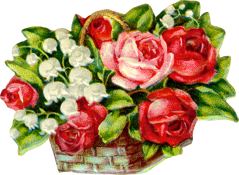 Victorian Flower Basket Of Roses Free Clip Art Download   Miss Mary S