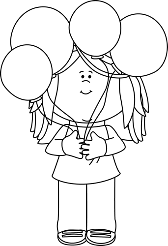 White Girl Holding A Bunch Of Balloons Clip Art   Black And White Girl    