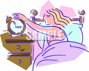 Woman Laying In Bed And Setting Her Alarm Clock Clipart Picture