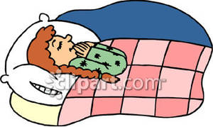 Young Girl Laying In Bed Praying   Royalty Free Clipart Picture