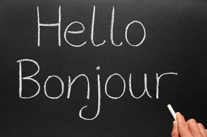 Bonjour Hello In French Written On A Blackboard    The French Folly
