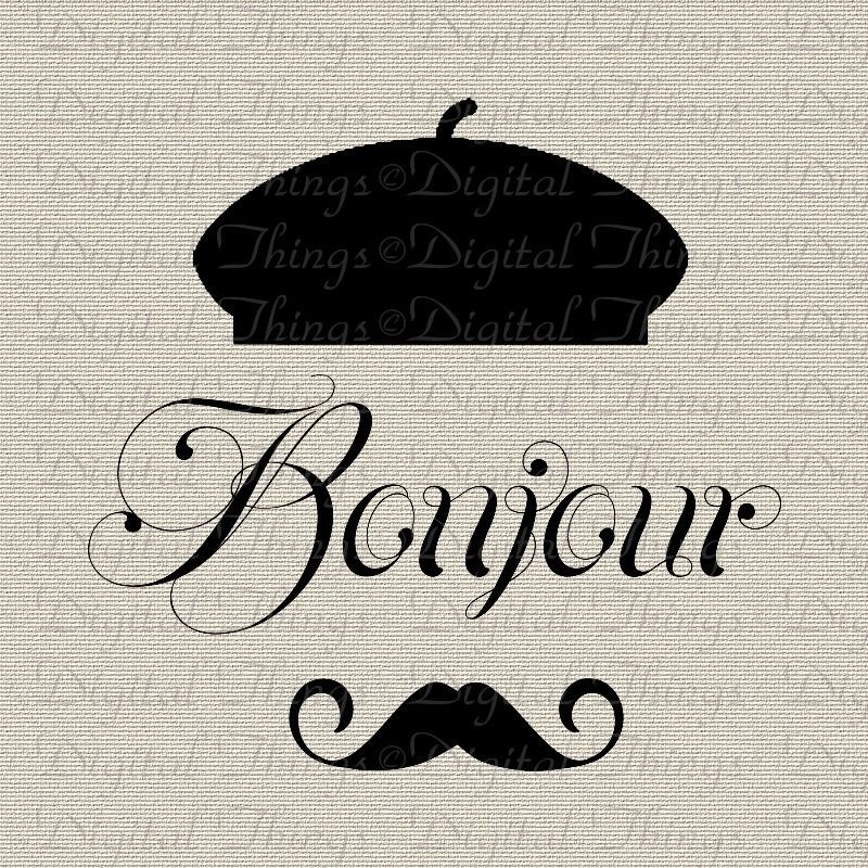 Bonjour Mustache French Script French Decor By Digitalthings