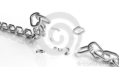 Broken Silver Chain Isolated On White Background