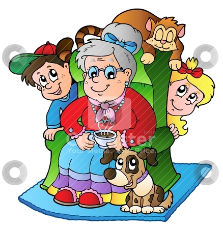 Cartoon Grandma With Two Kids Stock Vector Clipart Cartoon Grandma    