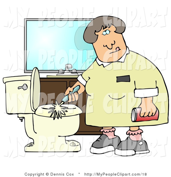 Clip Art Of A Housekeeper Holding A Can Of Cleanser While Scrubbing A    