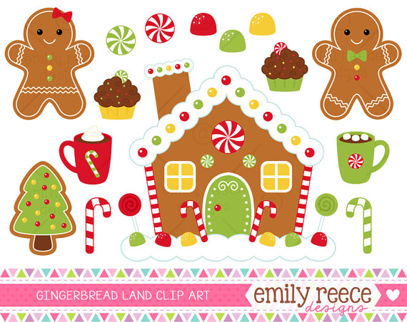 Gingerbread House Gumdrop Candy Cane Cocoa Cute Clip Art   Commercial