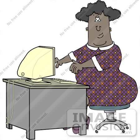 Middle Aged African American Woman Typing On A Computer Clipart  13334