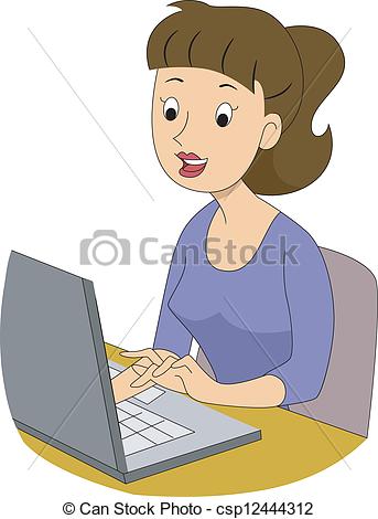 Of Girl Writer Typing   Illustration Of Csp12444312   Search Clipart