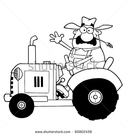 Tractor Coloring Pages On Outlined Farmer Waving And Driving A Tractor