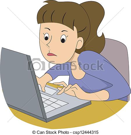 Vector   Girl Writer Typing Fast   Stock Illustration Royalty Free