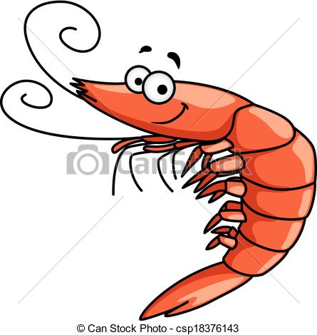 Vector   Happy Prawn Or Shrimp With Curly Feelers   Stock Illustration