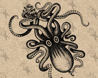 Vintage Octopus Giant Kraken Instan T Download Clipart Digital