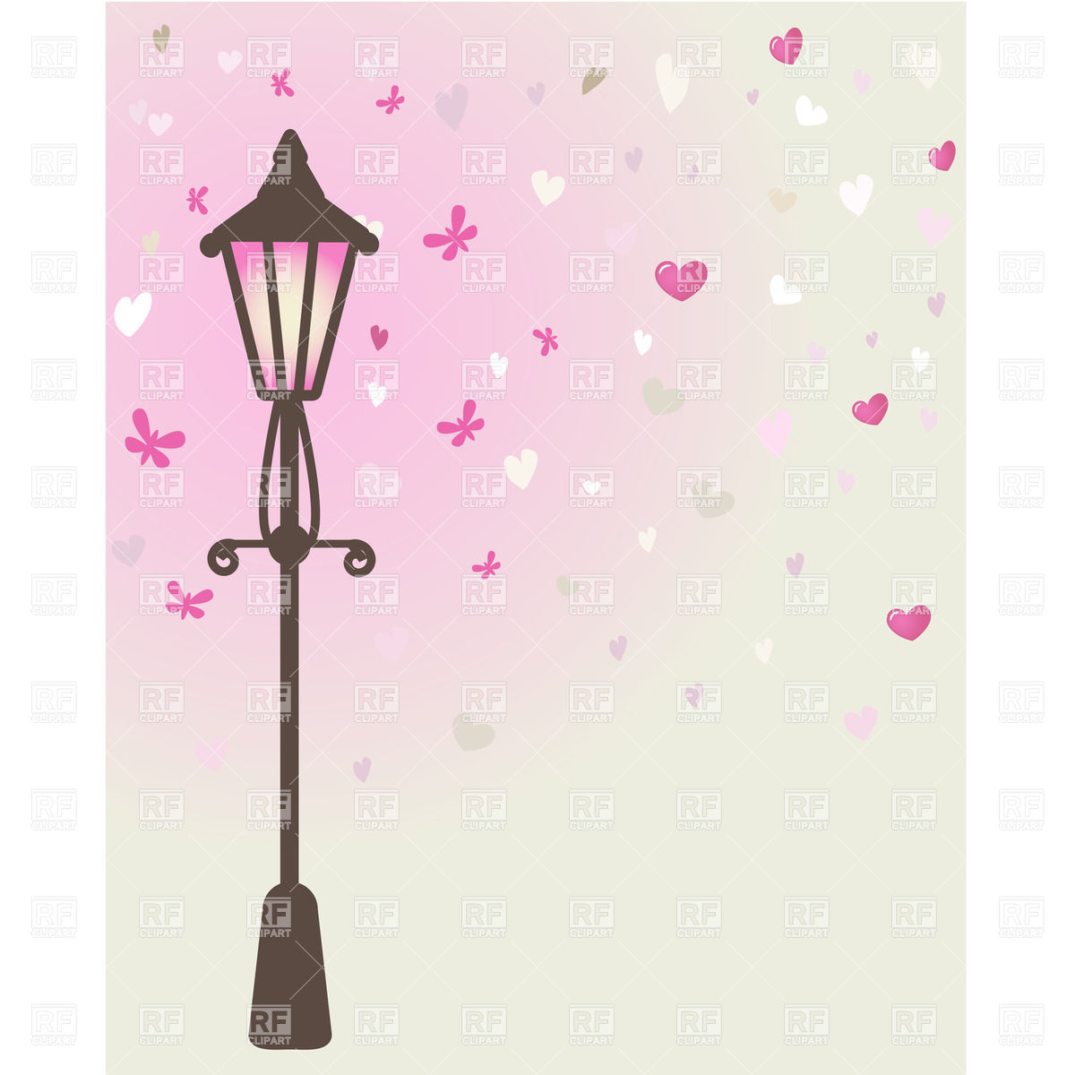 Vintage Street Lamp On Romantic Pink Background With Hearts 23889    