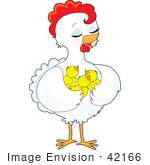 42166 Clip Art Graphic Of A Pretty White Hen With Her Chicks