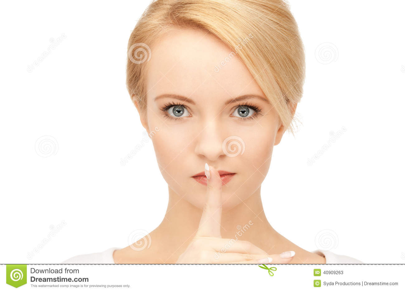 Bright Picture Of Young Woman With Finger On Lips