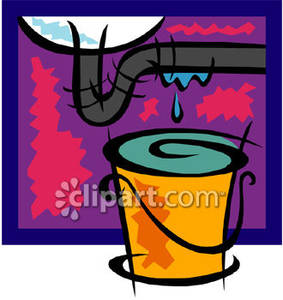 Bucket Under A Leaking Pipe   Royalty Free Clipart Picture