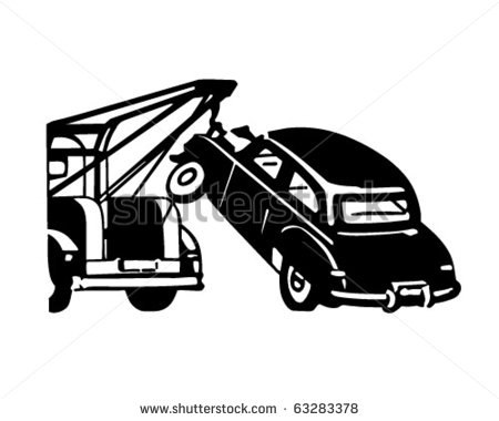 Car Being Towed   Retro Clipart Illustration   Stock Vector
