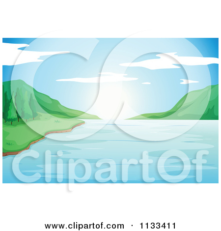 Cartoon Of Trees On A Lake Shore 3   Royalty Free Vector Clipart By