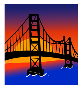 Clipart Image   The Sun Setting Behind The Golden Gate Bridge In San