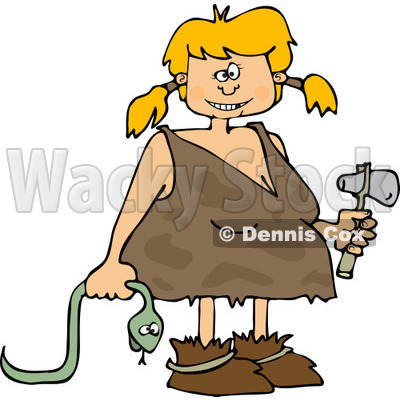 Clipart Of A Cave Girl Holding A Snake And Hammer   Royalty Free    