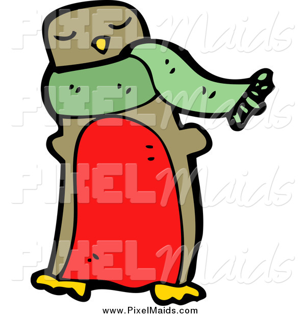 Clipart Of A Robin Or Penguin Wearing A Scarf By Lineartestpilot