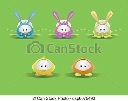 Clipart Of Cute Bunnies Chicks   Vector Illustration Of Five Cute