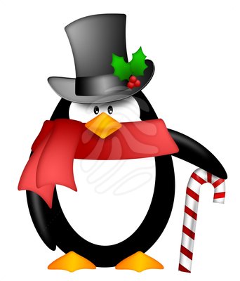 Clipart Penguin With Top Hat Red Scarf And Candy Cane Clipart Penguin