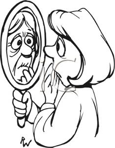     In The Mirror At Her Wrinkled Face   Royalty Free Clipart Picture