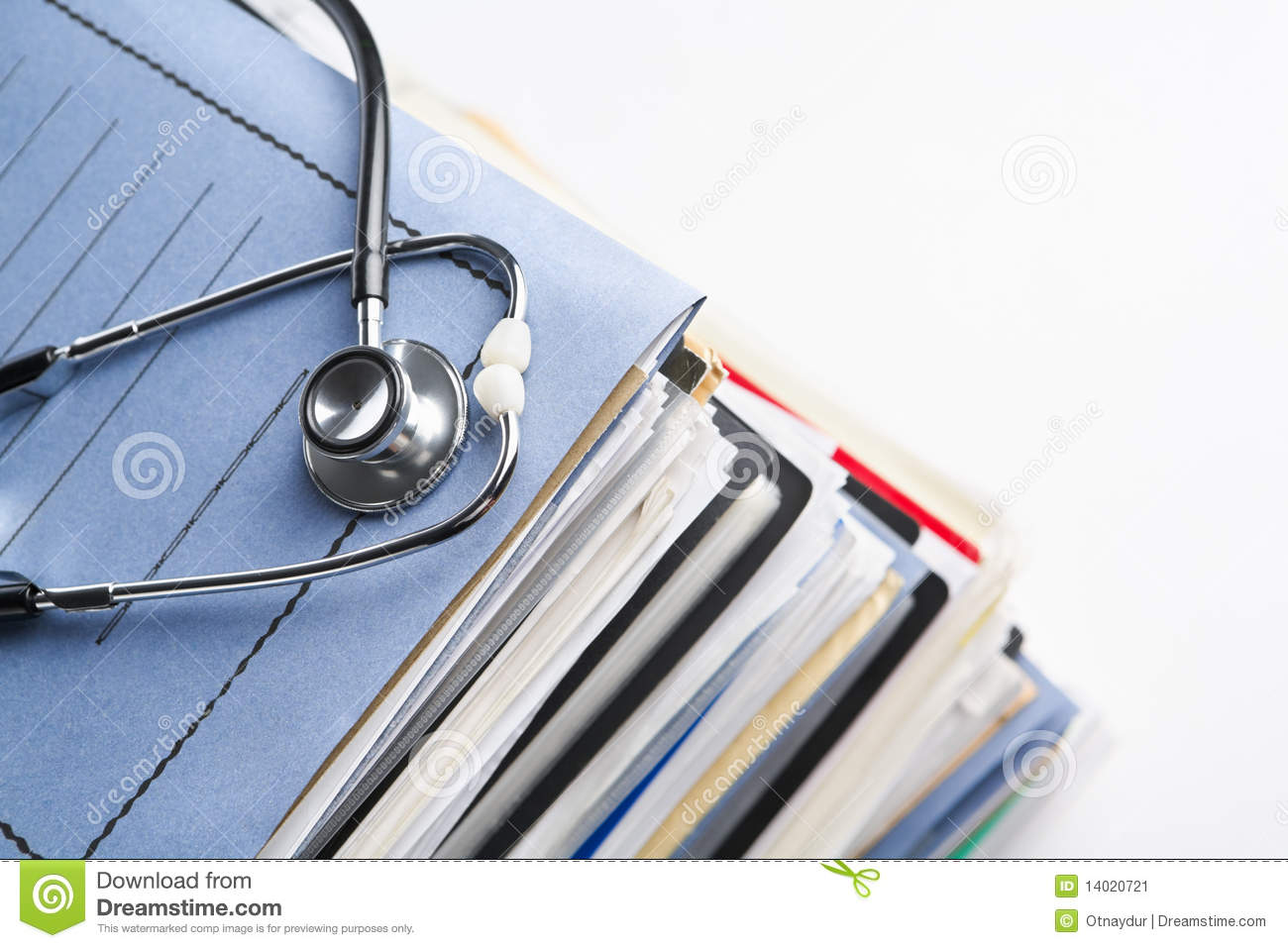 Medical Record Concept With Stethoscope Over Pile Of Document