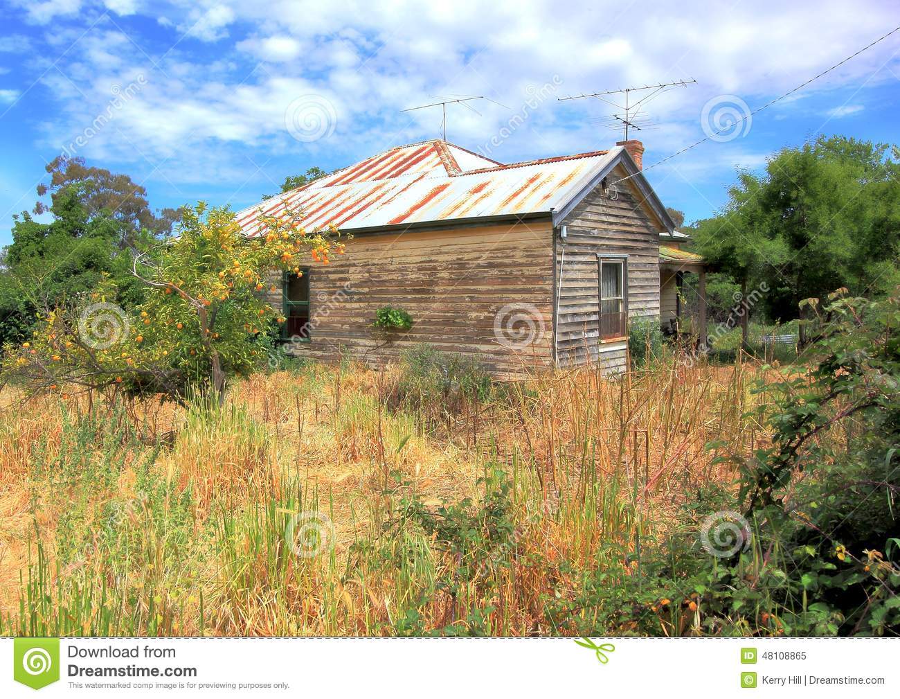 Old Run Down Country Wooden House In An Over Grown Bush Rural Setting    