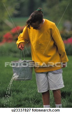 Picture   Girl With Leaking Bucket In Park  Fotosearch   Search Stock