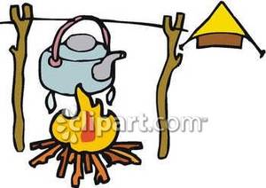 Tea Kettle Over A Camp Fire   Royalty Free Clipart Picture