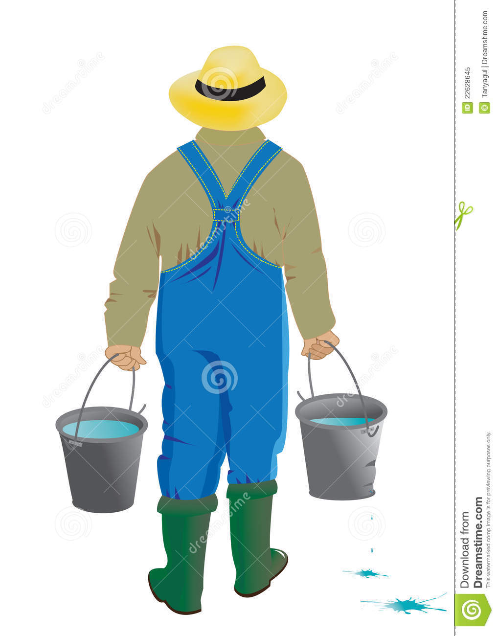 The Man The Gardener Bears Two Buckets With Water 