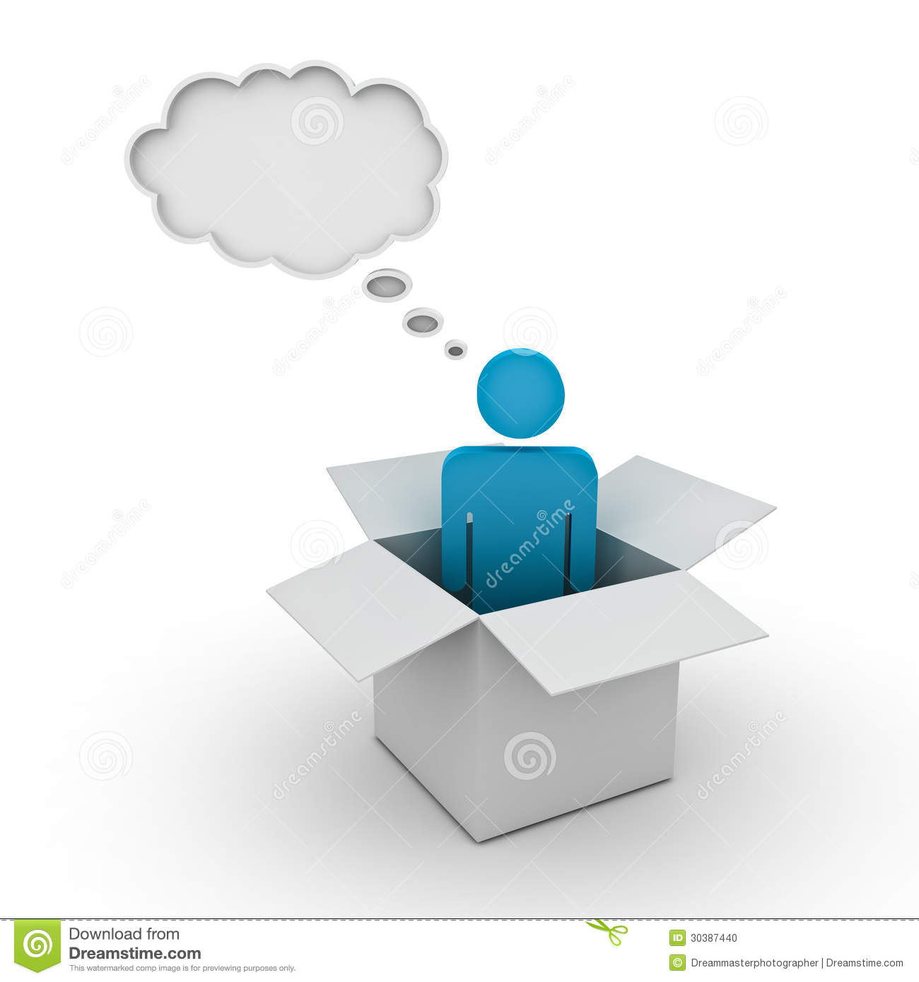 Think Outside The Box Concept Man Standing In The Box With Thought