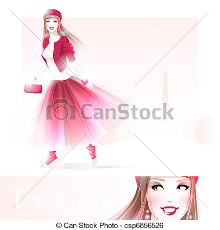Vector   Fashion Girl In Paris   Stock Illustration Royalty Free