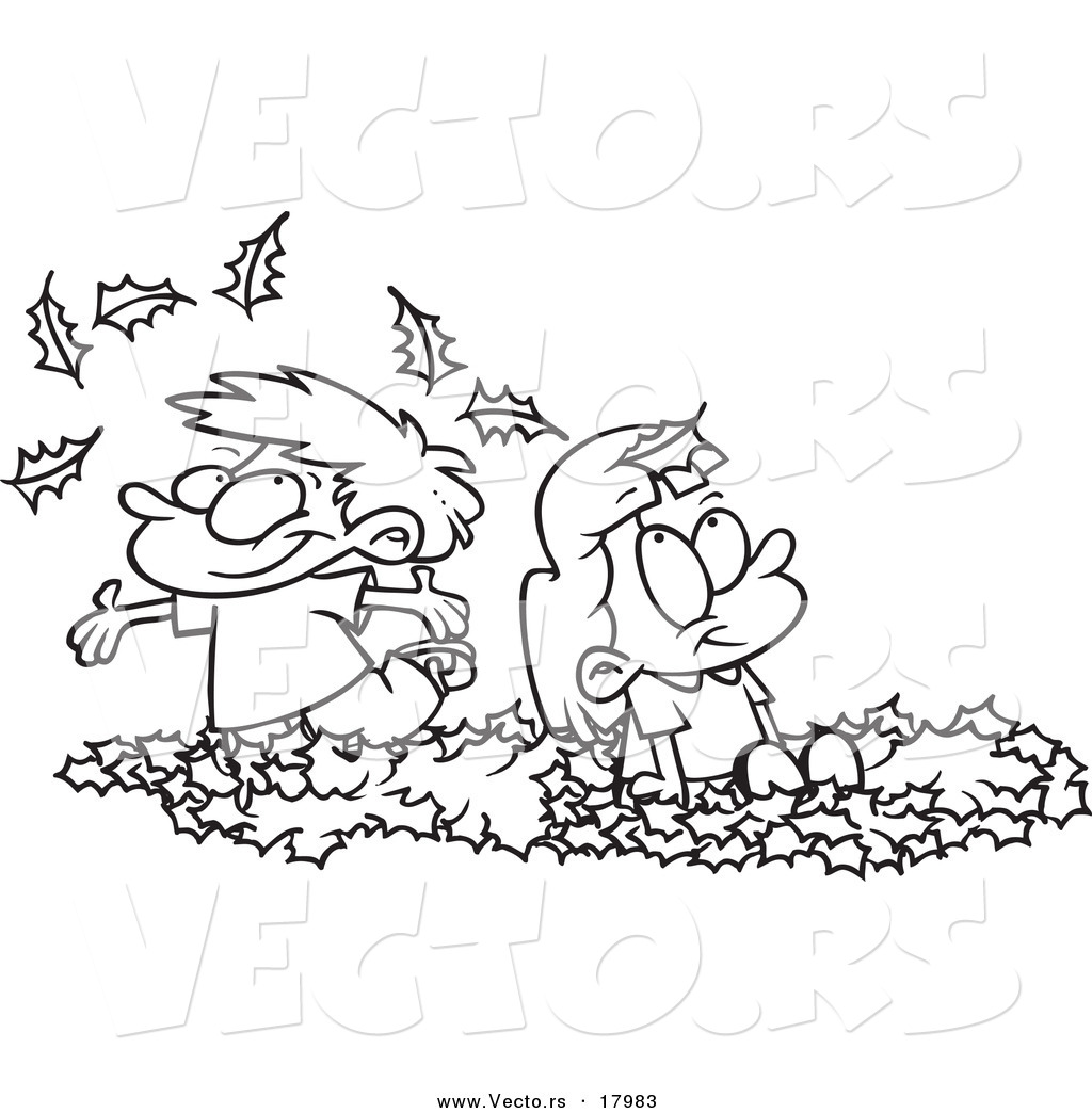 Vector Of A Cartoon Black And White Outline Design Of Kids Playing In    