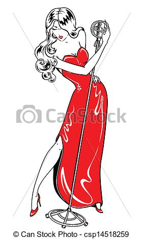 Vector   Red Dressed Sexy Singer   Stock Illustration Royalty Free